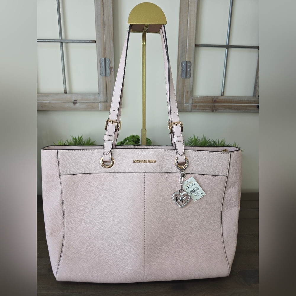 Michael Kors LG Commuter Tote/Laptop Bag Powder Blush Pink Leather+New MK Charm - Picture 2 of 16